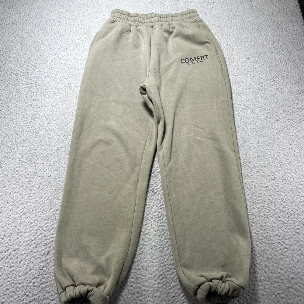 Comfrt Pants Mens Medium Green Fleece Sweatpants Elastic Waist Elastic Cuffs